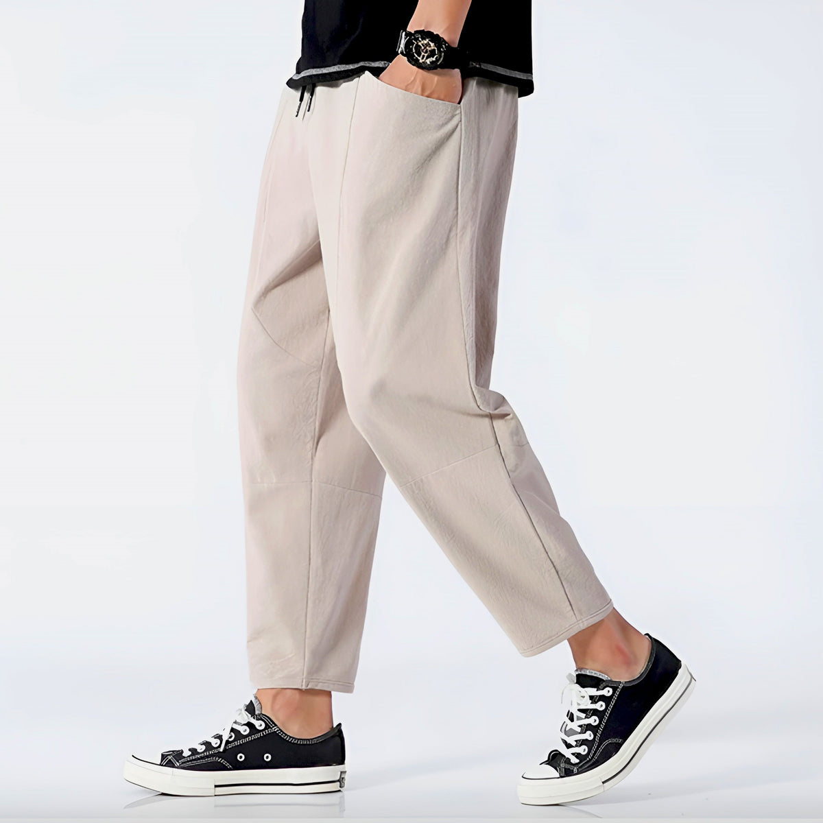 Pantalon court pour homme en coton et lin – Respirant, confortable et décontracté