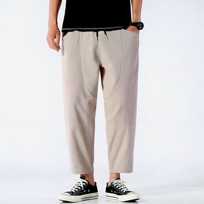 Pantalon court pour homme en coton et lin – Respirant, confortable et décontracté