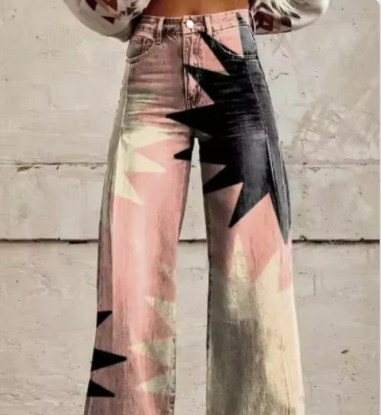 Printed Palazzo Trousers for Women with High Waist and Wide Legs