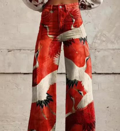 Printed Palazzo Trousers for Women with High Waist and Wide Legs