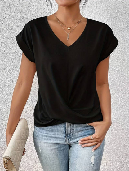 Casual top voor dames met V-hals en gedraaide zoom