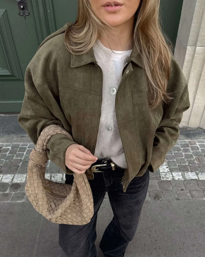 Ladies' Suede Leather Oversized Warm Jacket