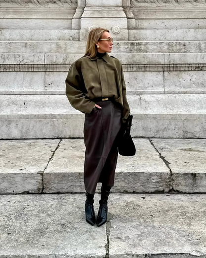 Ladies' Suede Leather Oversized Warm Jacket