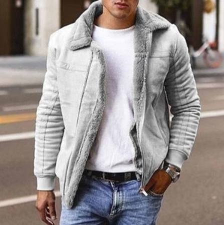Men's Jacket with Fur Lining and Quilted Sleeves - Gino