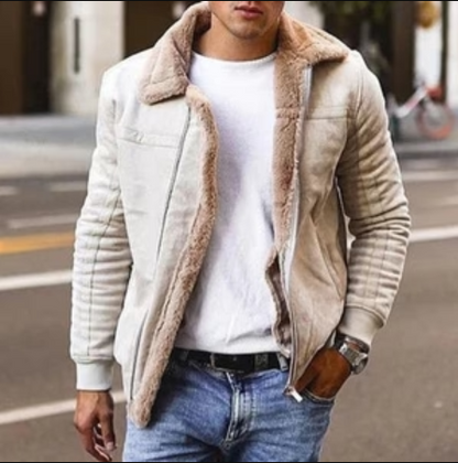 Men's Jacket with Fur Lining and Quilted Sleeves - Gino