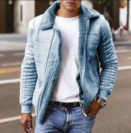 Men's Jacket with Fur Lining and Quilted Sleeves - Gino
