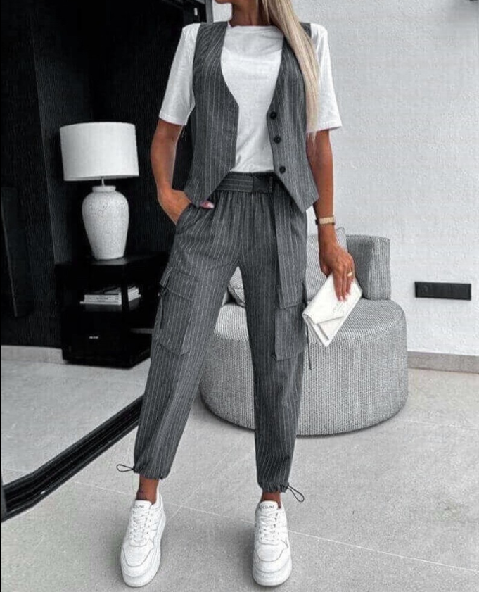 Striped 2-Piece Suit Set Vest and Pants for Women - Nalla
