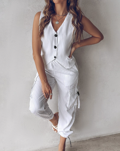 Striped 2-Piece Suit Set Vest and Pants for Women - Nalla