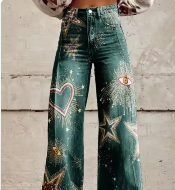 Printed Palazzo Trousers for Women with High Waist and Wide Legs