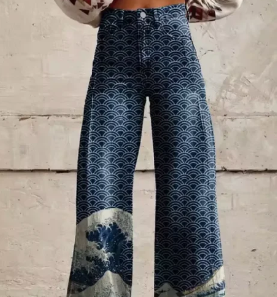 Printed Palazzo Trousers for Women with High Waist and Wide Legs