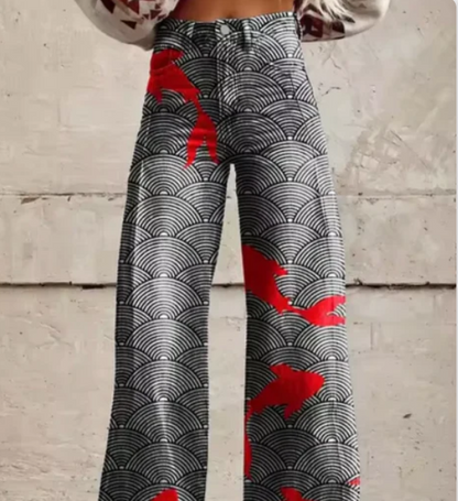 Printed Palazzo Trousers for Women with High Waist and Wide Legs