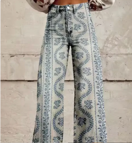 Printed Palazzo Trousers for Women with High Waist and Wide Legs