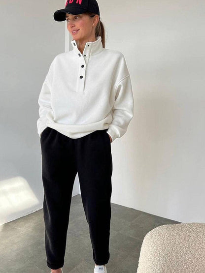 Ladies' Cosy Fleece Set with Stand-Up Collar and Press Studs