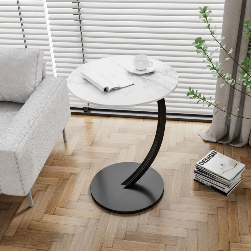 Tavolino rotondo compatto per soggiorno e camera da letto, con struttura stabile