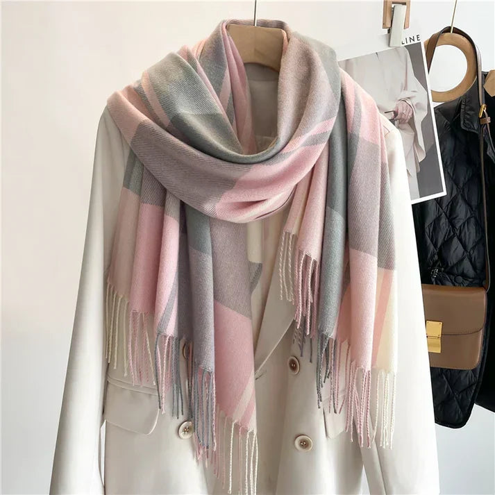 Ladies' Stylish Warm Scarf with Classic Check Design