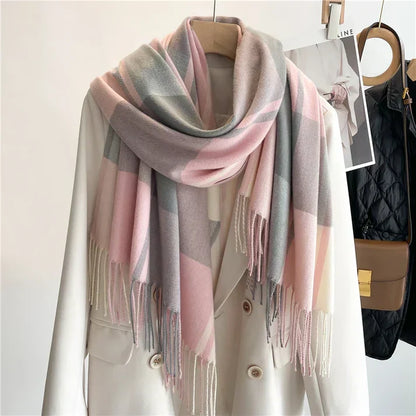 Ladies' Stylish Warm Scarf with Classic Check Design