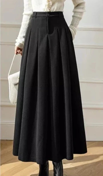 Elegant Maxi Skirt with High Waist and Deep Pleats