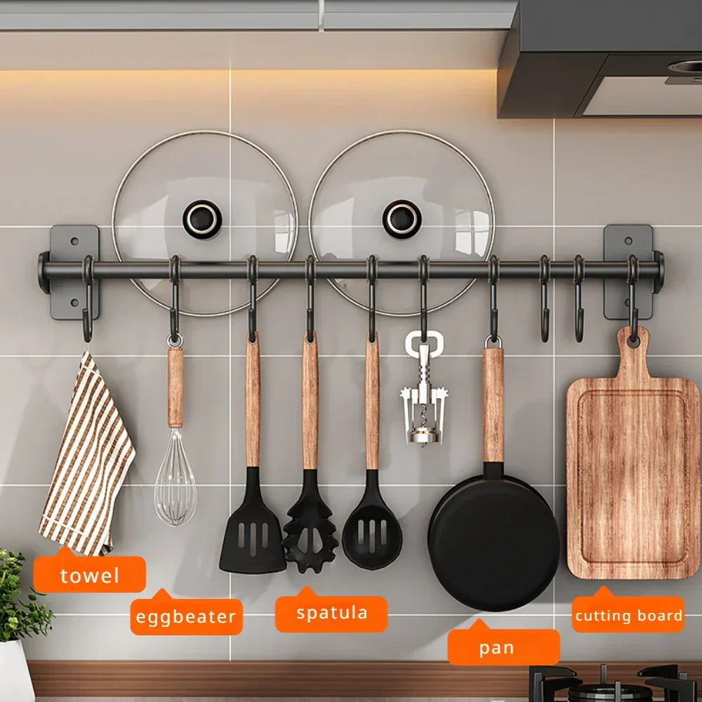 Kitchen Hook Rack - Steel - Wall Storage - Lid and Cookware Storage
