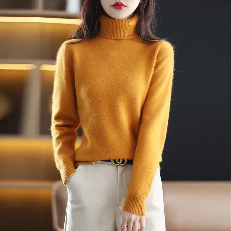 Ladies' Luxe Soft Knitted Roll Neck Jumper with Ribbed Cuffs