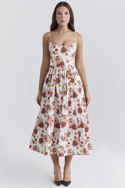 Vintage-Sommerkleid mit eleganter A-Linie und eckigem Ausschnitt