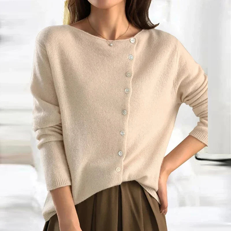 Ladies' Cosy Knitted Cardigan with Button Closure and Wide Neck