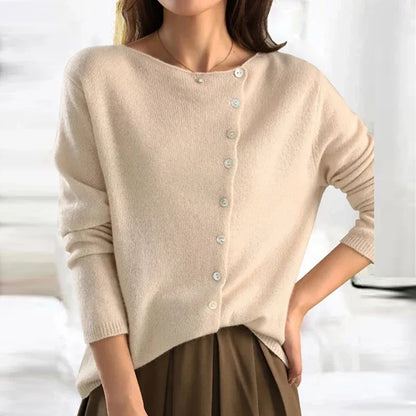 Ladies' Cosy Knitted Cardigan with Button Closure and Wide Neck