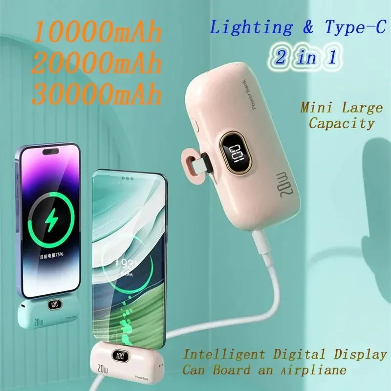 Mini Powerbank 2600-10000mAh with Integrated Connector – Compact Fast Charging with Digital Display