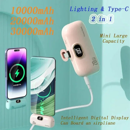 Mini Powerbank 2600-10000mAh with Integrated Connector – Compact Fast Charging with Digital Display