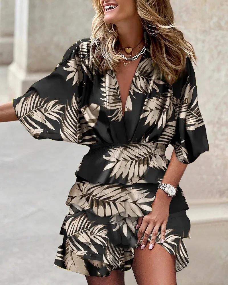 Wrap Dress with Floral Print and Ruffles
