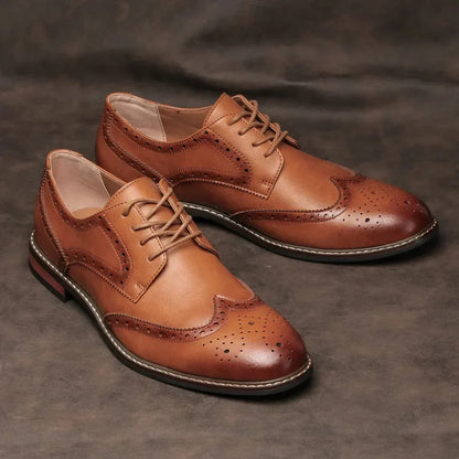 Leather Wingtip Brogue Oxford Lace-Up Shoes