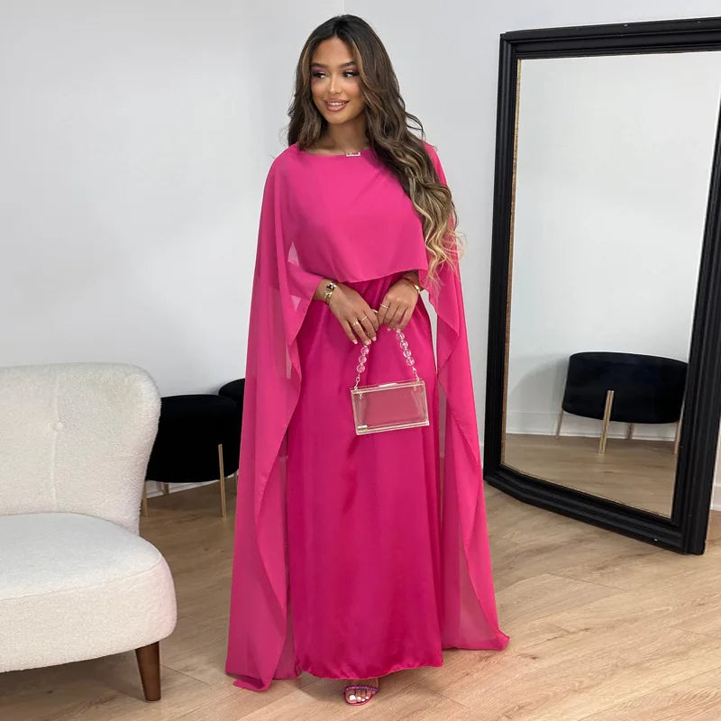Elegant Ladies' Maxi Evening Dress with Cape Sleeves