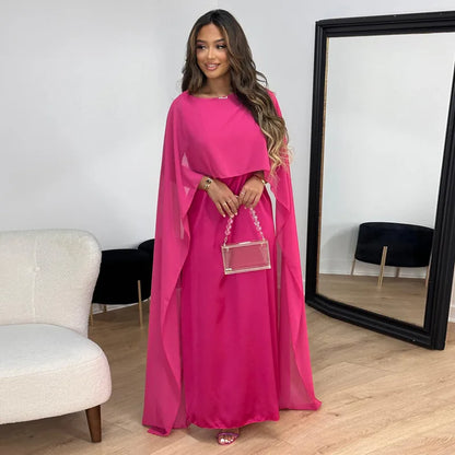 Elegant Ladies' Maxi Evening Dress with Cape Sleeves