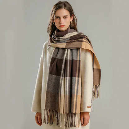 Ladies' Stylish Warm Scarf with Classic Check Design