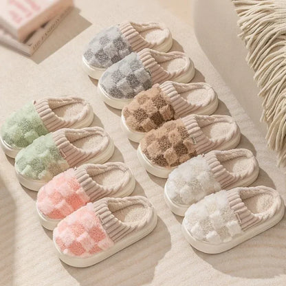 Warm Slippers with Check Pattern for Women