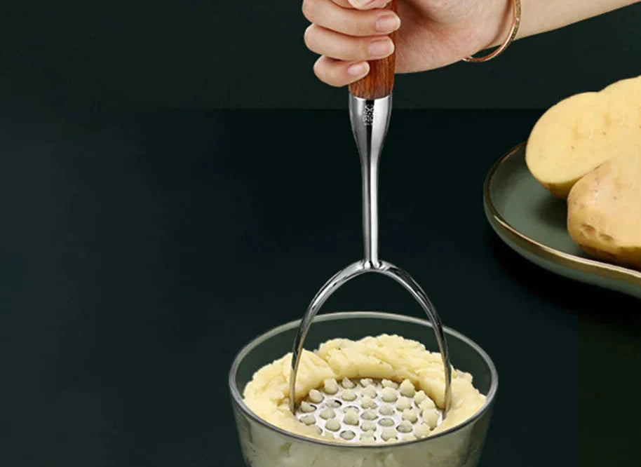 Stainless Steel Potato Masher - Wooden Handles - Durable and Efficient