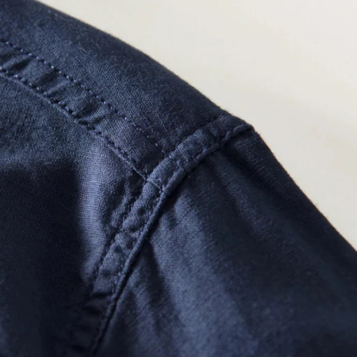 Camisa para homem com gola mandarim e mistura de algodão e linho – Leve, confortável e intemporal