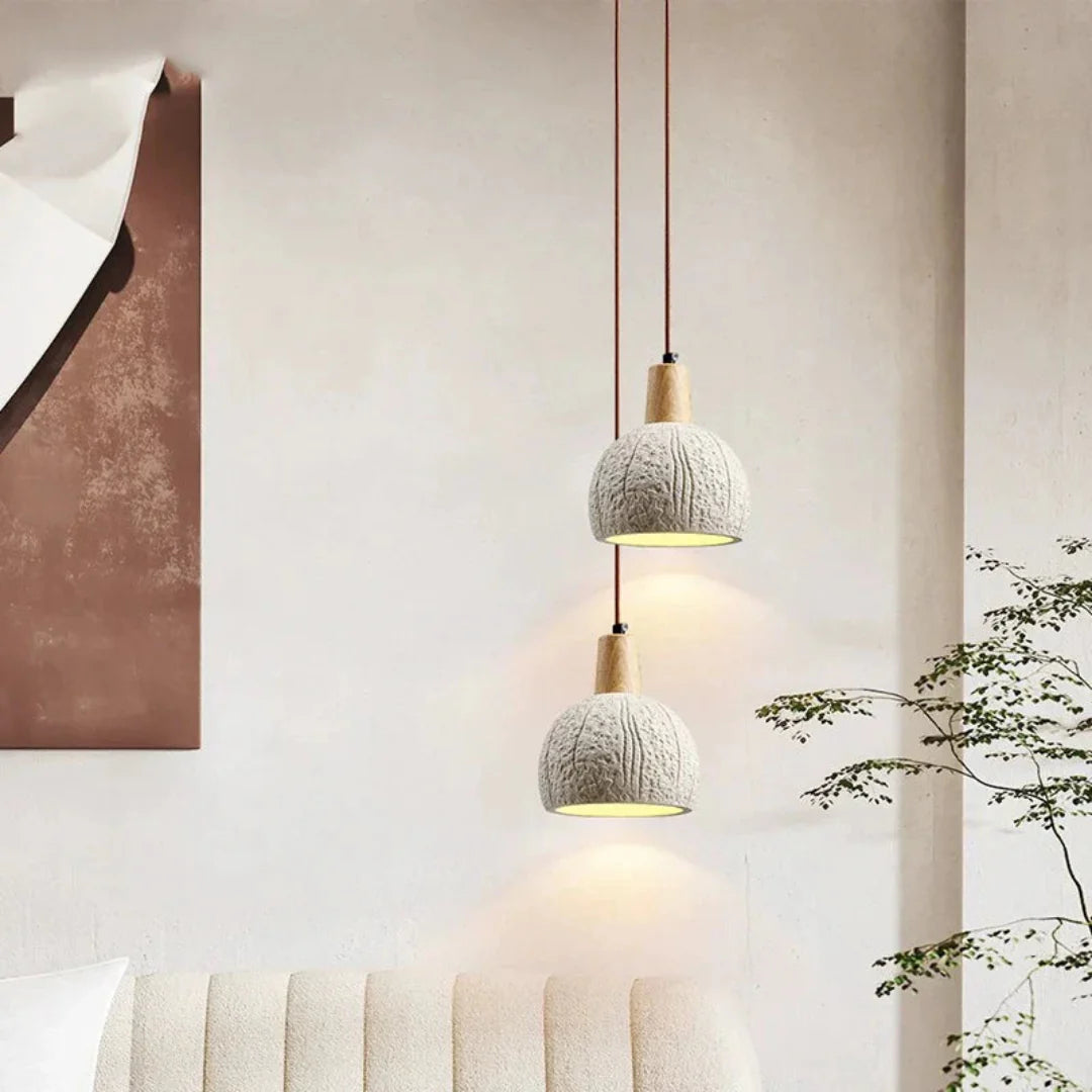 Elegante runde Pendelleuchte aus Beton mit LED-Beleuchtung