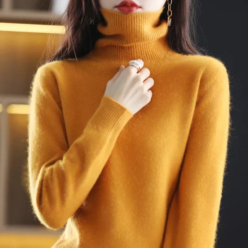 Ladies' Luxe Soft Knitted Roll Neck Jumper with Ribbed Cuffs