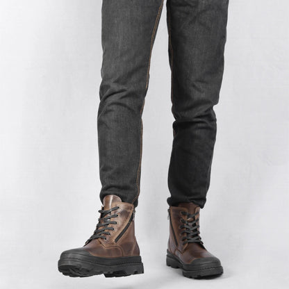 Vintage-Herrenstiefel aus Leder mit Schnürung und Reißverschluss – warm, robust und langlebig