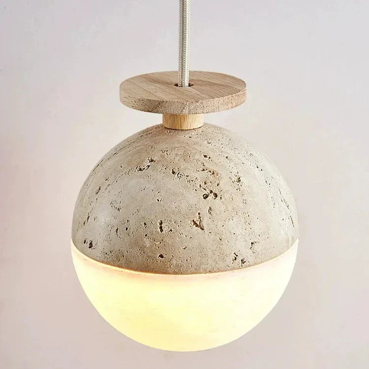 Round Travertine Pendant Light - Modern LED Lighting