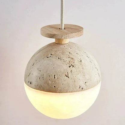 Round Travertine Pendant Light - Modern LED Lighting