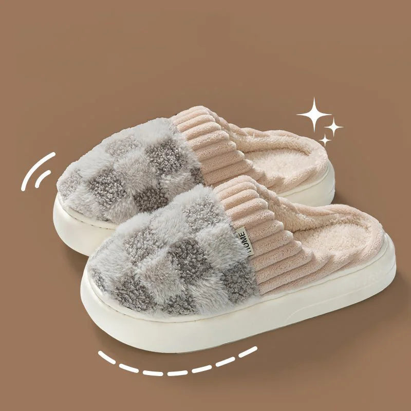 Warm Slippers with Check Pattern for Women