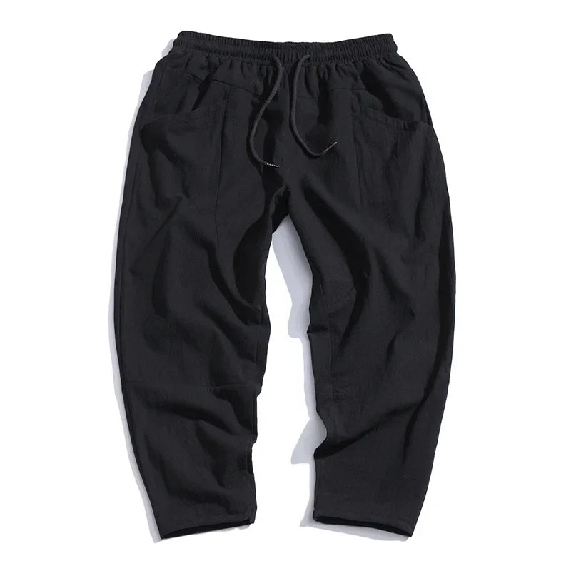 Pantalon court pour homme en coton et lin – Respirant, confortable et décontracté