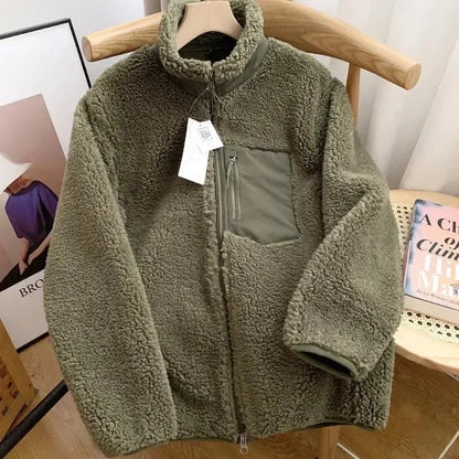 Ladies' Warm Teddy Jacket with High Collar and Zip Pockets