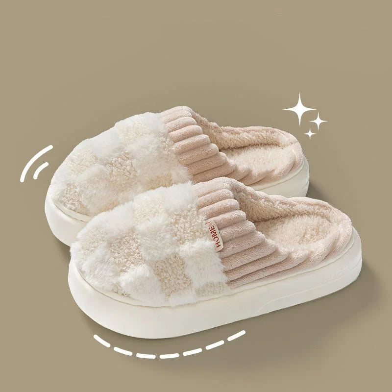 Warm Slippers with Check Pattern for Women