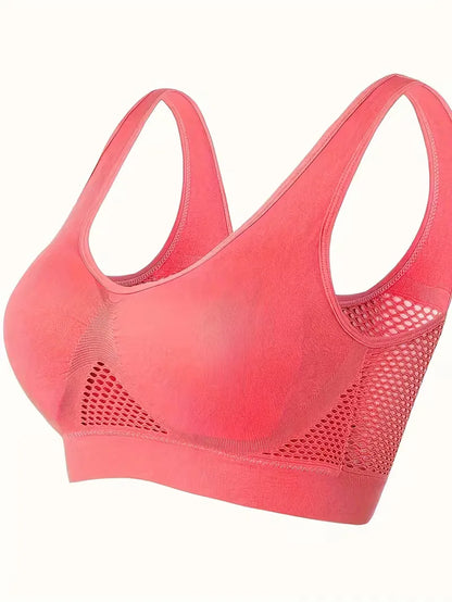 Seamless sports bra with mesh panels