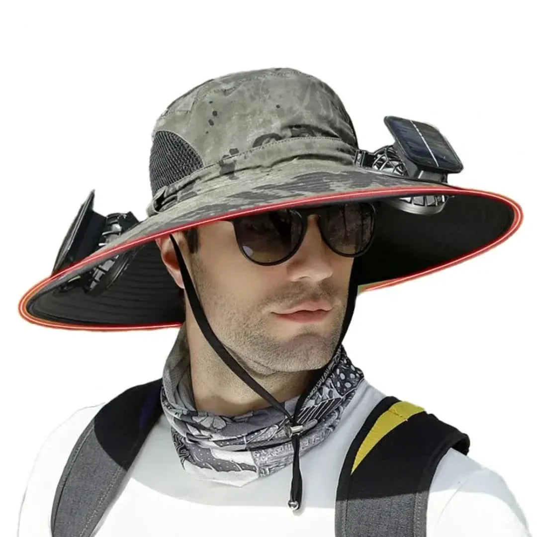 Solárny ventilátorový klobúk pre rybárov - solárna energia a nabíjanie cez USB