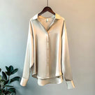 Ladies Glamorous Satin Blouse with Collar and Long Sleeves