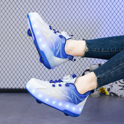 Zapatillas deportivas con ruedas y luces LED para niños – Zapatillas iluminadas para niños y niñas con ruedas recargables por USB