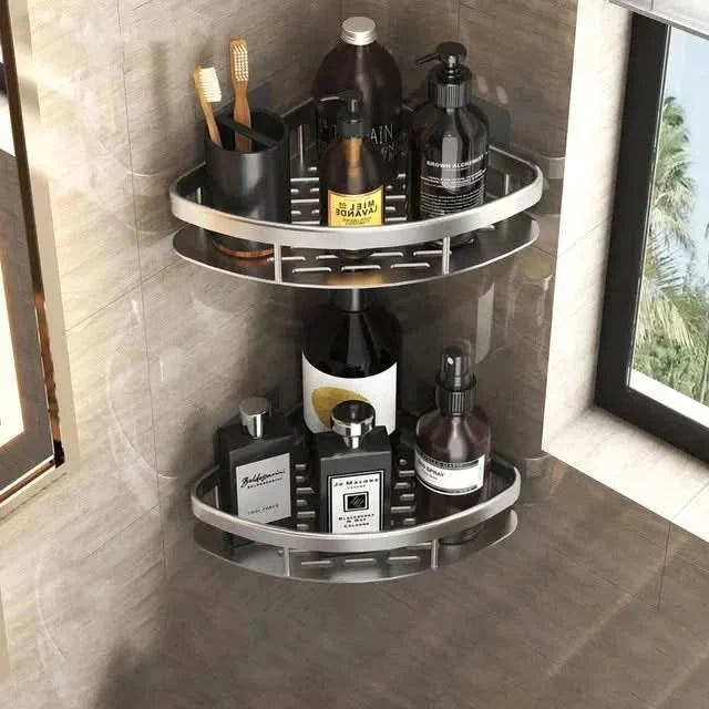 Corner Bathroom Shelf Without Drilling with Two Storage Shelves